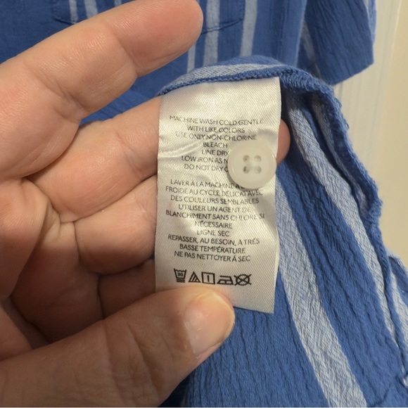 UO Standard Cloth Liam Stripe Crinkle Shirt XL Blue Casual Cotton Striped - Picture 7 of 11